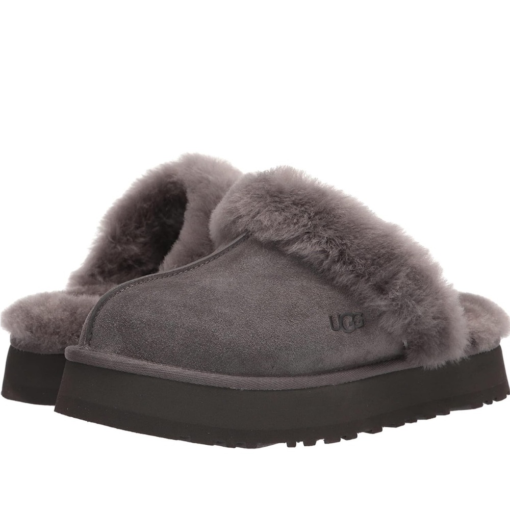 UGG Women's Gray Fluffy Slippers